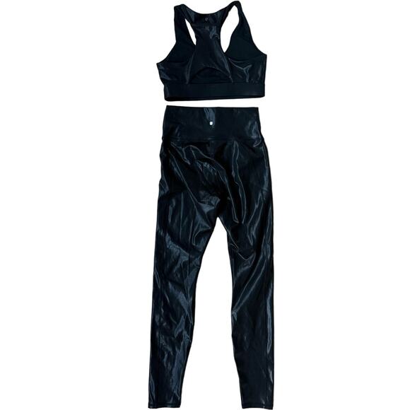 $150 Fabletics Shiny Black Foil 2-Piece Bra/Leggings Extend Workout Set - S - Picture 5 of 6